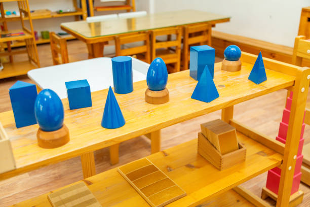 istock Montessori shelf with geometric shapes for sensorial learning 2177193970