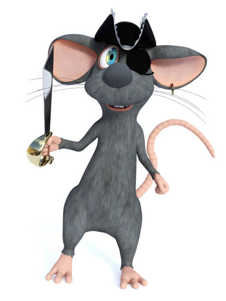 istock 3D rendering of a cartoon mouse pirate holding sword. 2177196813