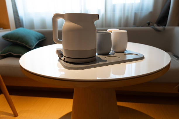 istock Asian Chinese ceramic tea set in hotel room, warm lighting atmosphere 2177197180