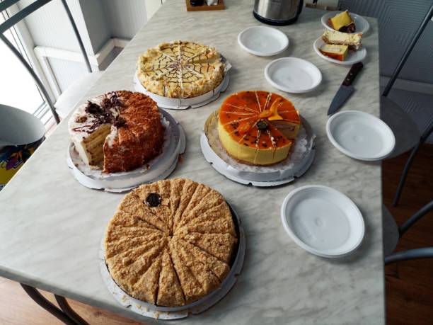 A delicious assortment of pastries displayed on a marble table