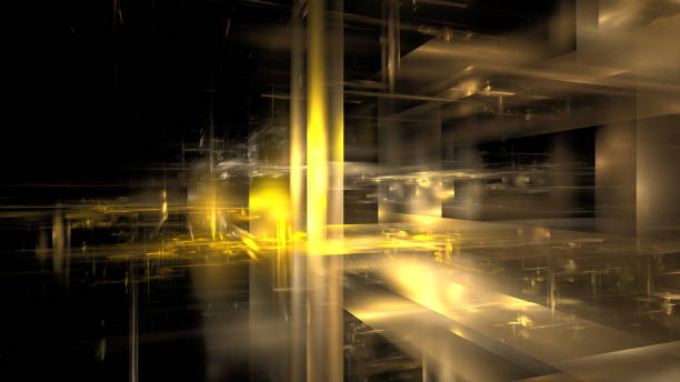 istock A mesmerizing display of abstract digital art featuring swirling golden light and intricate geometric patterns against a dark backdrop, creating an immersive and captivating atmosphere 2177199857