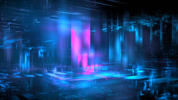 istock Digital landscape showcases vibrant blue and pink light effects, creating a futuristic atmosphere that highlights the beauty of technology and innovation 2177199873