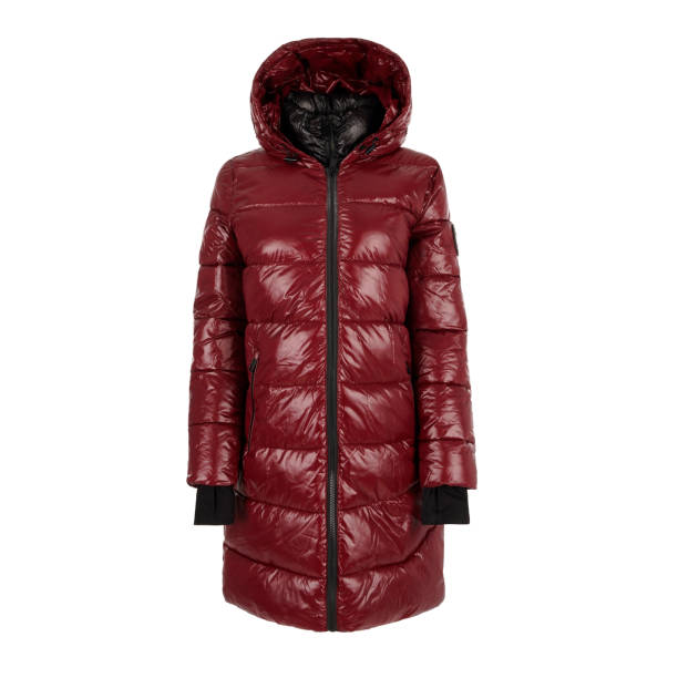 istock Women's brown winter jacket with hood 2177201872