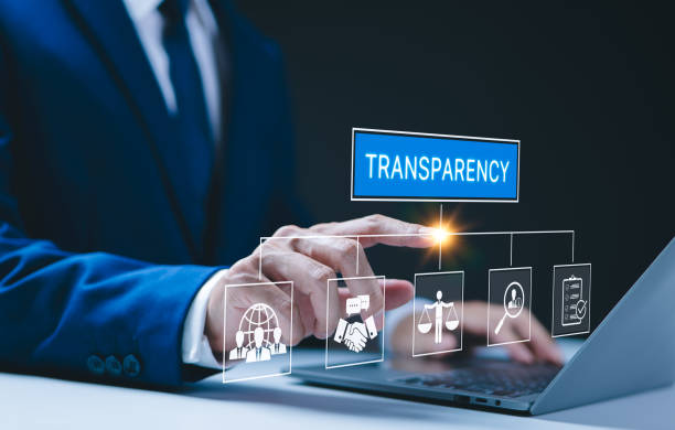 istock Business transparency and accountability concept. Businessman touches virtual interface transparency related icons, symbolizing ethical practices, open communication, and accountability in business. 2177202552
