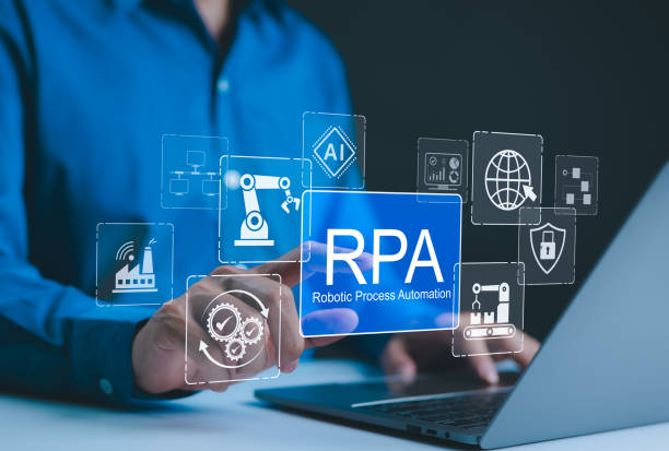 istock RPA, Robotic Process Automation Technology Concept. Businessman working on laptop with digital icons represent robotic process automation and AI, illustrating modern innovation and automation tech. 2177202564