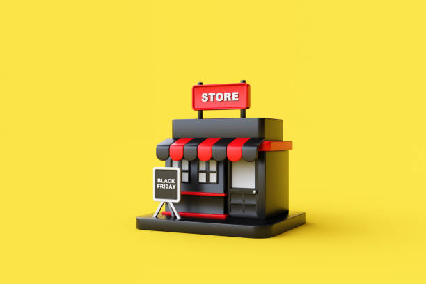 Black friday sale event design creative concept, Black store on yellow background.