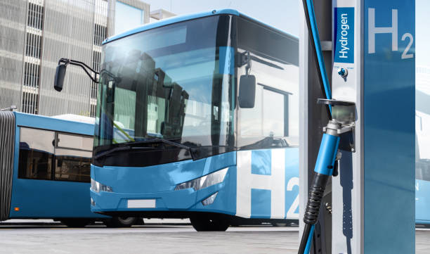istock A hydrogen fuel cell bus with filling station. 2177205378