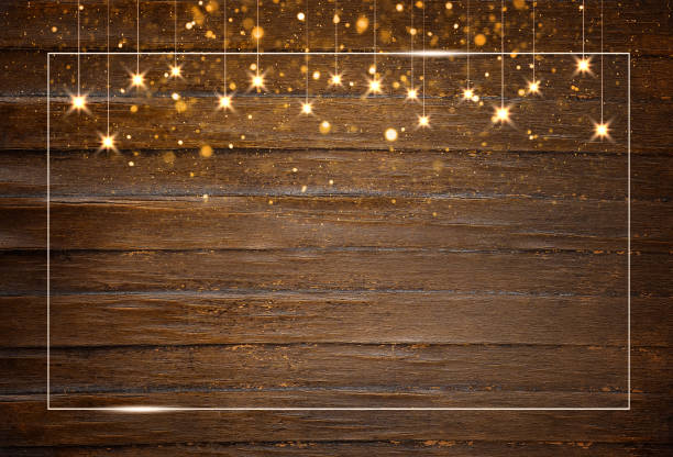 istock Old rustic wooden table with Golden Glitter and frame 2177205414