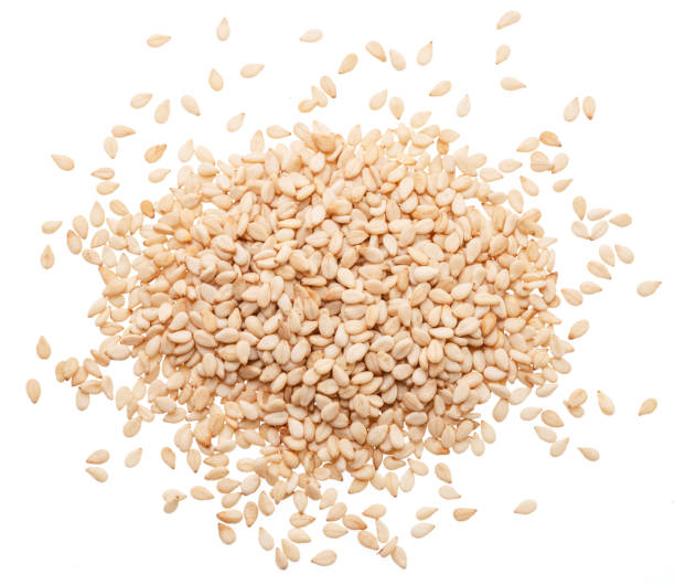 istock White seeds of sesame isolated on white background. Top view. 2177206005