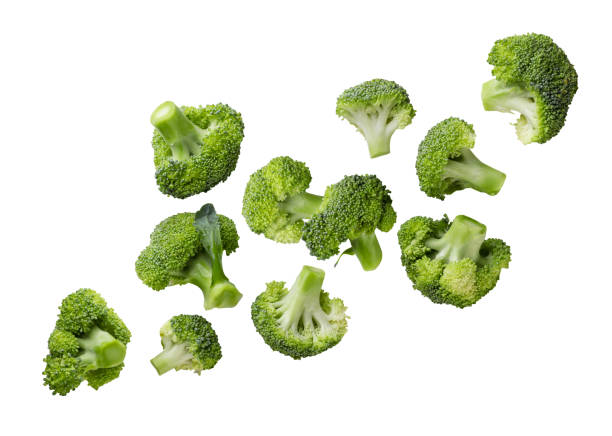 istock Set of broccoli pieces flying on white background. Isolated 2177210353