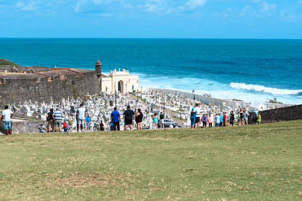 San Juan, Puerto Rico - April 20, 2017: Tourists explore Castillo San Cristobal.