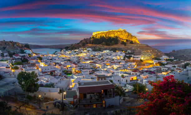 istock Night view of Lindos, Rhodes 2177212625