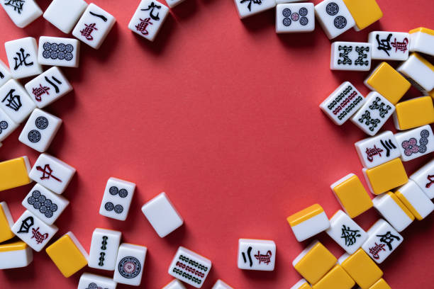 istock Mahjong tiles background on red background 2177218026