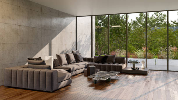 istock Large luxury modern bright interiors Living room mockup illustration 3D rendering image 2177221883