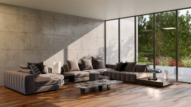 istock Large luxury modern bright interiors Living room mockup illustration 3D rendering image 2177221925