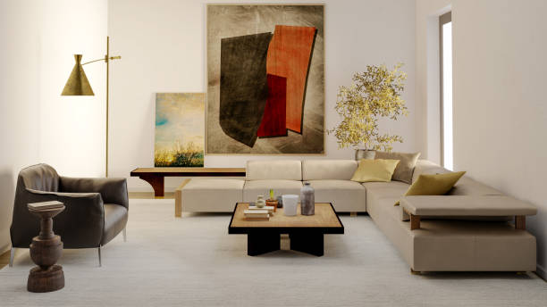 istock Large luxury modern bright interiors Living room mockup illustration 3D rendering image 2177221993
