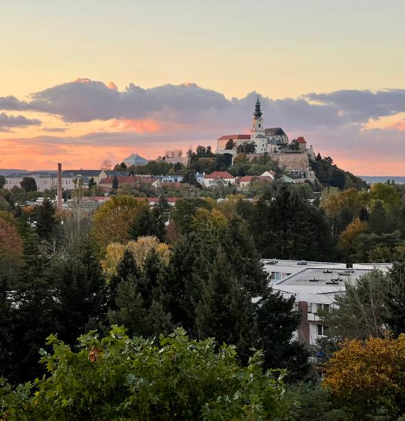 istock Nitra castle with cathedral in autumn evening 2177223325