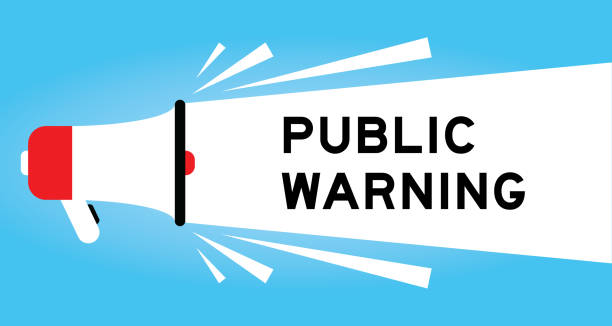 istock Color megaphone icon with word public warning in white banner on blue background 2177224337