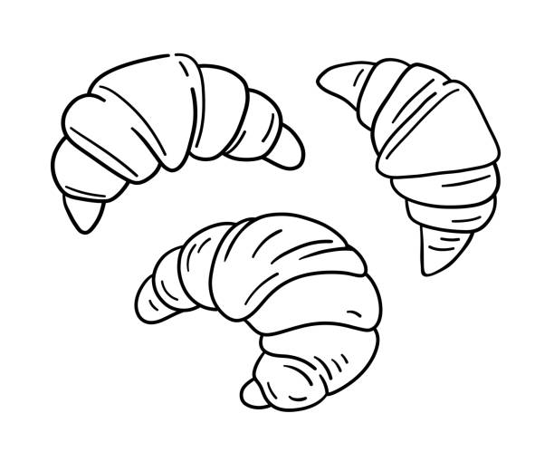 bánh sừng bò vẽ tay. vector sừng bò skecthes. bữa sáng bánh pháp. - bánh sừng bò hình minh họa sẵn có