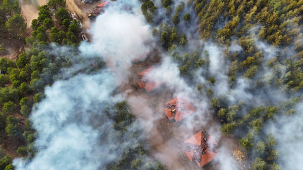 Smoke from Forest Fire Engulfing Houses in the Woods