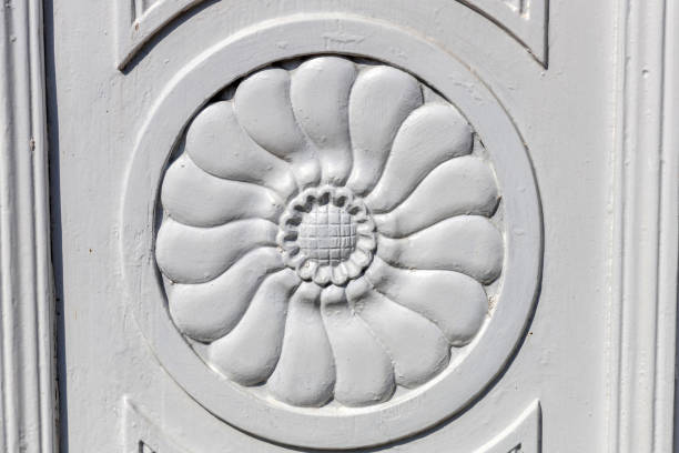 Wood carving white ornament or flower pattern