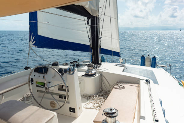 istock Large sailing catamaran steering wheel 2177242051