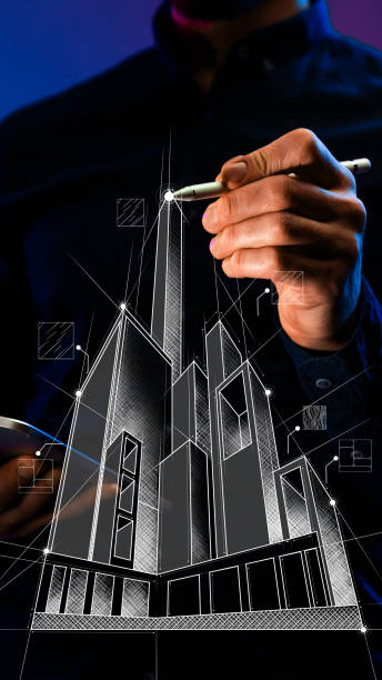 istock Towering building concept sketched out, representing ambitious real estate projects that drive business expansion and urban development. Contemporary art collage. 2177258881