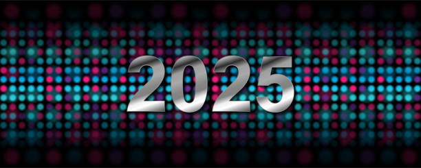 istock Silver 2025 New Year abstract shiny background with blue purple sparkling dots 2177260191