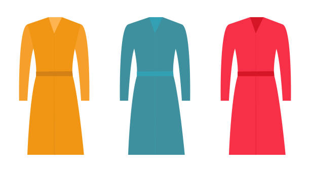 istock Vector illustration of three long coats with belts in various colors, ideal for fashion, outerwear, and clothing designs. 2177261354