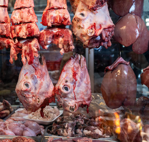 istock Lamb's head in the offal shop window 2177262736