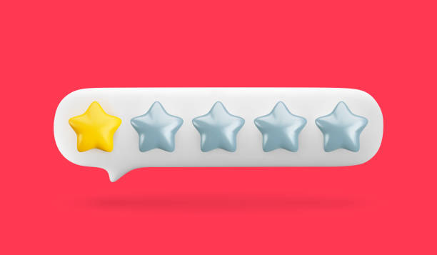 istock Vector 3d gold one star out of five in white speech bubble. Realistic render of customer review, low rating, negative feedback concept. 3d bad quality service symbol on red background with shadow 2177267392
