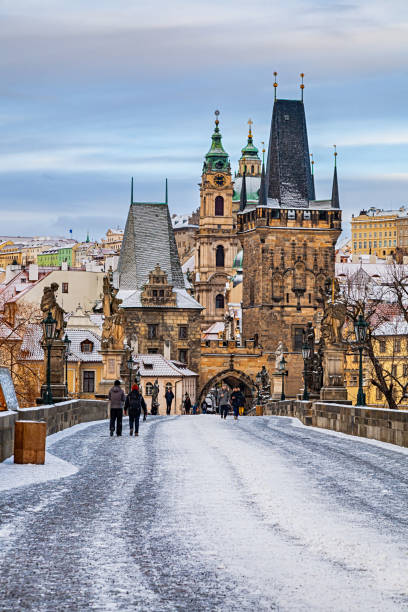 Empty winter Charles Bridge, Prague