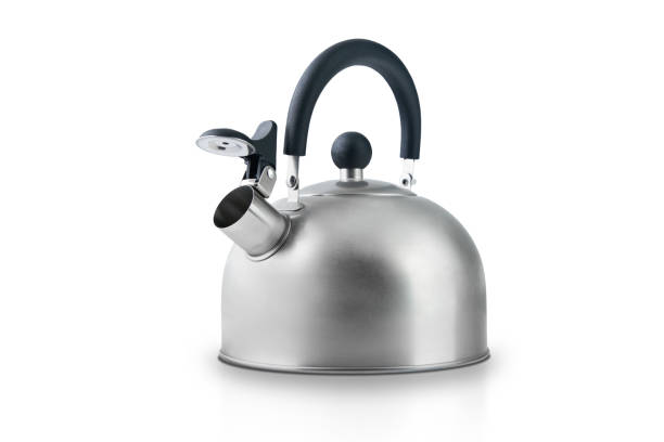 istock Kettle or teapot steel or metal isolated on white background with clipping path. Design element. Selective focus. 2177271721