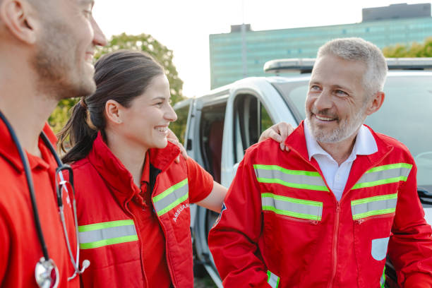 istock Emergency medical team on chatting outdoors 2177273788