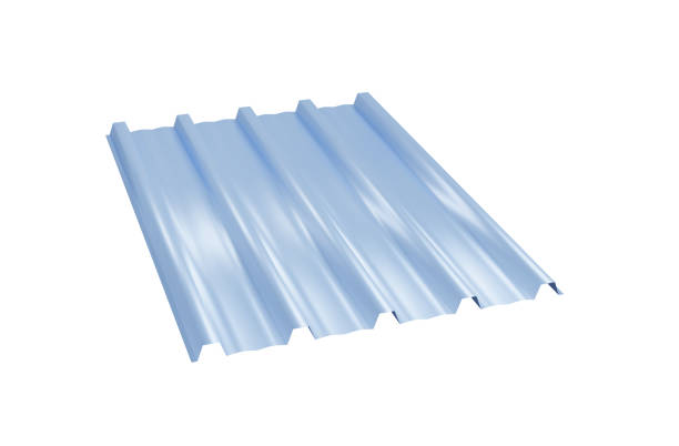 istock A single blue corrugated roofing sheet is shown from a side angle.  metal sheet roofing isolated on a white background. 3d render. 2177274903