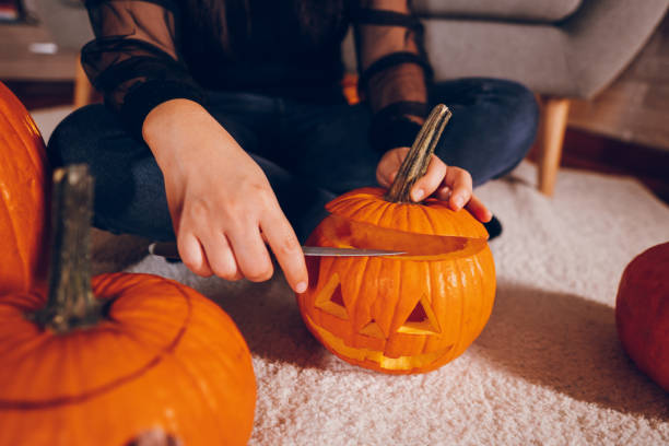 istock Woman enjoy at home while preparing Halloween 2177284040