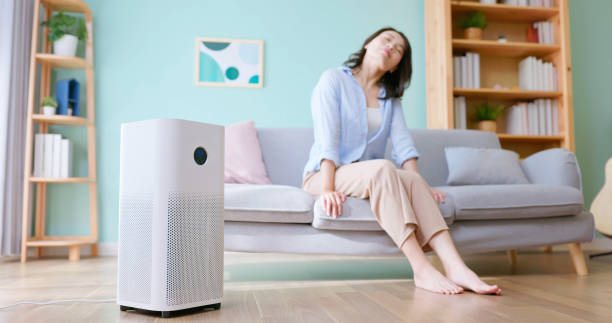 istock woman use air purifier home 2177285061