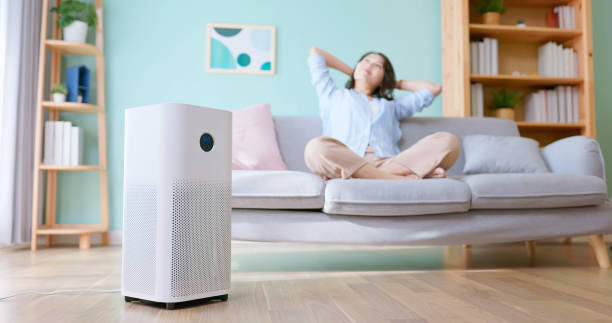 istock woman use air purifier home 2177285159