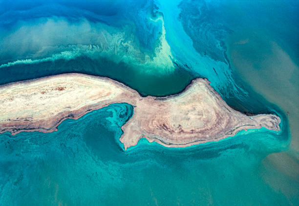 istock Aerial View of Abstract Natural Forms on a Lake 2177285288