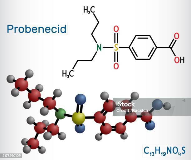 Probenecid Injection Probenecid Molecule Structural Chemical Formula Molecule Model Vector ...