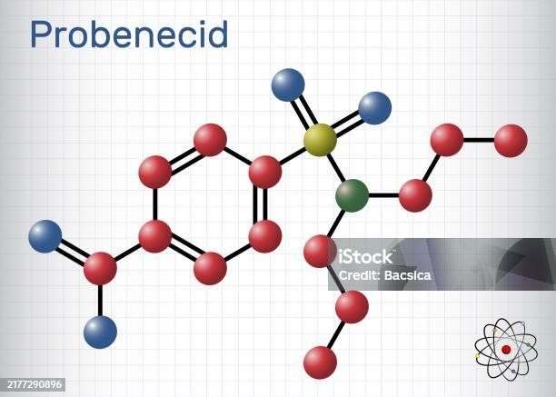Probenecid Injection Probenecid Molecule Molecule Model Sheet Of Paper In A Cage Vector ...