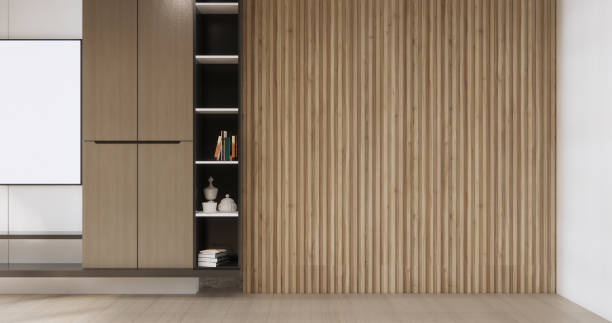 istock Concept Empty room and wood panels wall background 3D illustration rendering 2177291395