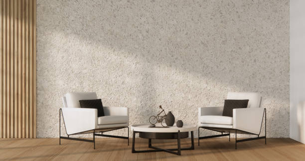istock Armchair onEmpty room wabi sabi style. 3D illustration rendering 2177291407