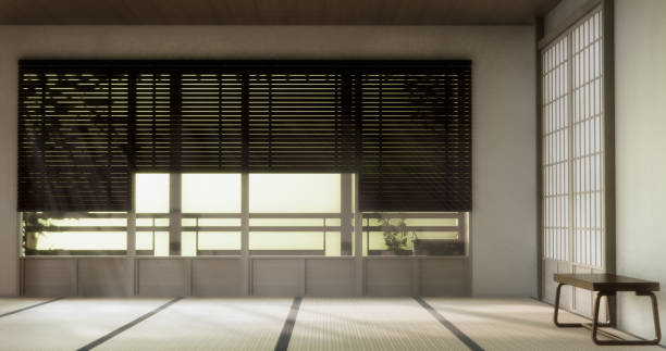 istock Interior, Empty room and tatami mat floor room japanese style. 3D rendering 2177291642