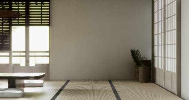 istock low table in room Japanese style with decoration muji minimal. 3D rendering 2177291691