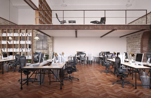 istock Industrial office with brick walls and modern decor 2177293086