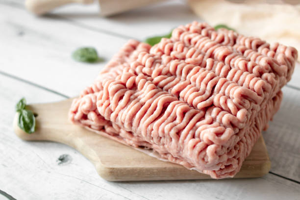 istock Raw minced meat , ingredients for cooking. on wooden background. 2177294360