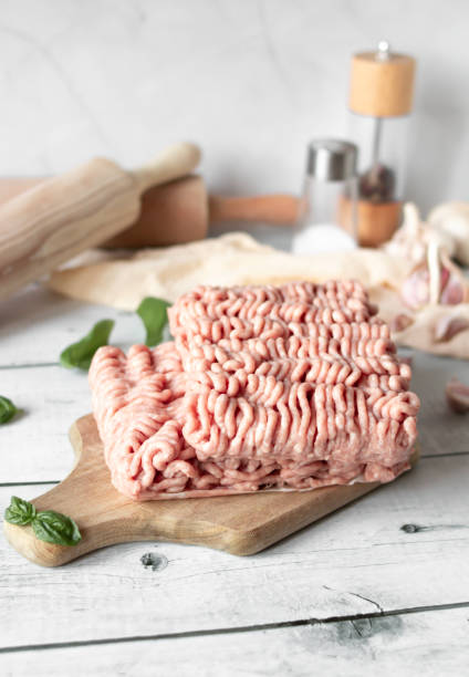 istock Raw minced meat , ingredients for cooking. on wooden background. 2177294361