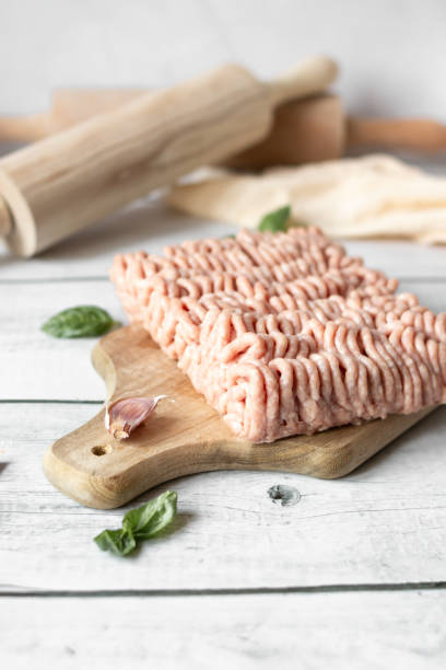 istock Raw minced meat , ingredients for cooking. on wooden background. 2177294375