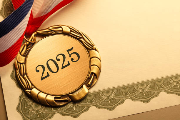 istock Gold Medal Engraved With 2025 2177297325